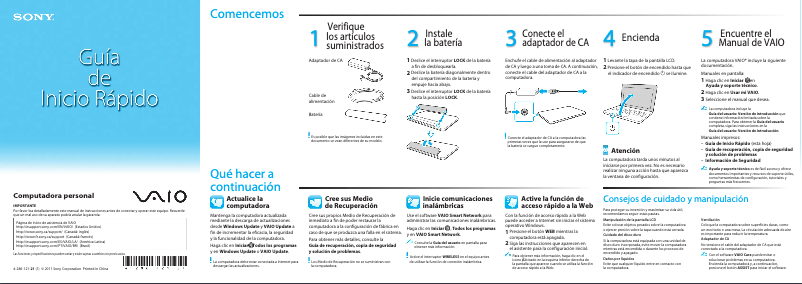 Image de la première page du manuel de l'appareil Vaio VPCEH18GM
