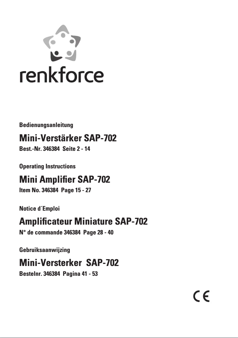 Page 1 de la notice Manuel utilisateur Renkforce SAP-702