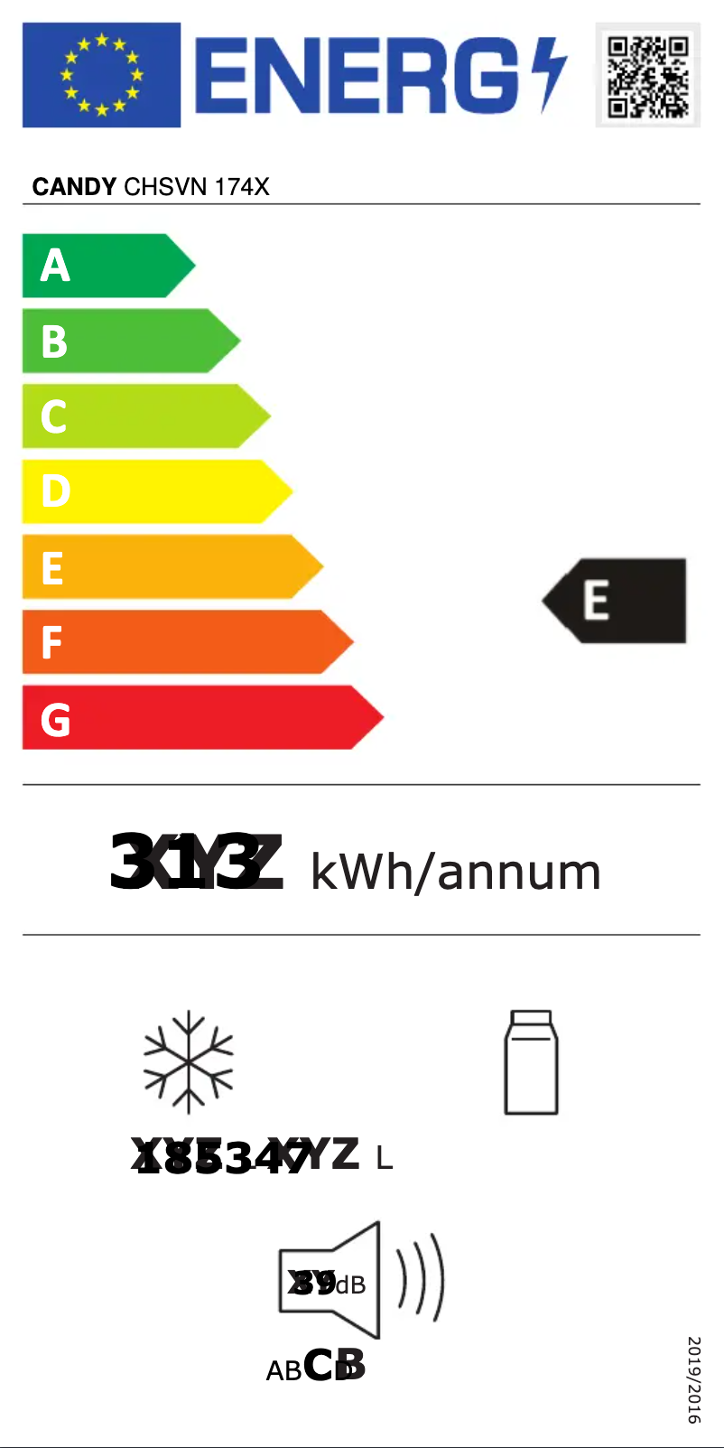 Page n°1 - Label énergétique Candy CHSVN 174X