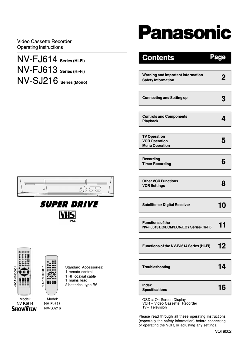 Page n°1 - Manuel utilisateur Panasonic NV-SJ216