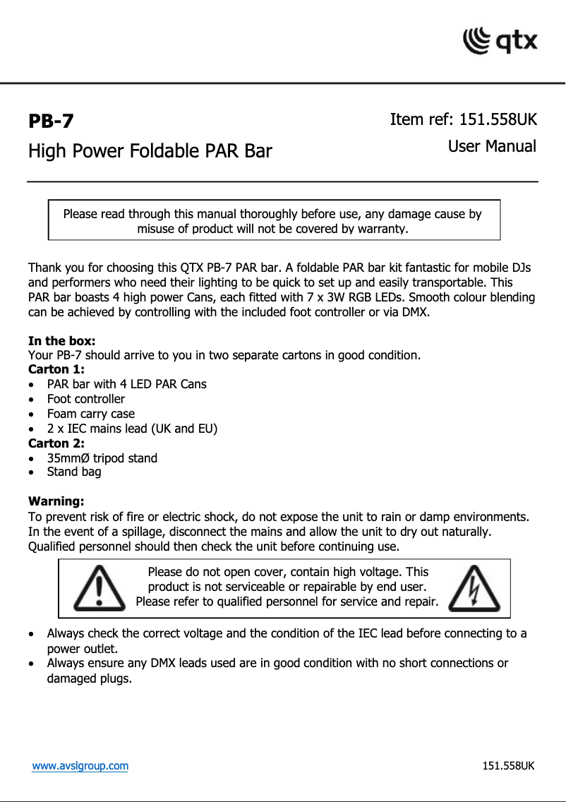 Page 1 de la notice Manuel utilisateur Qtx PB-7