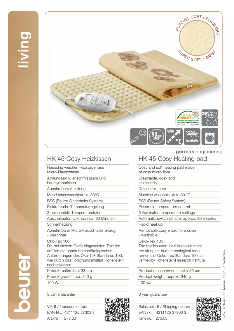 Page 1 de la notice Fiche technique Beurer HK 45