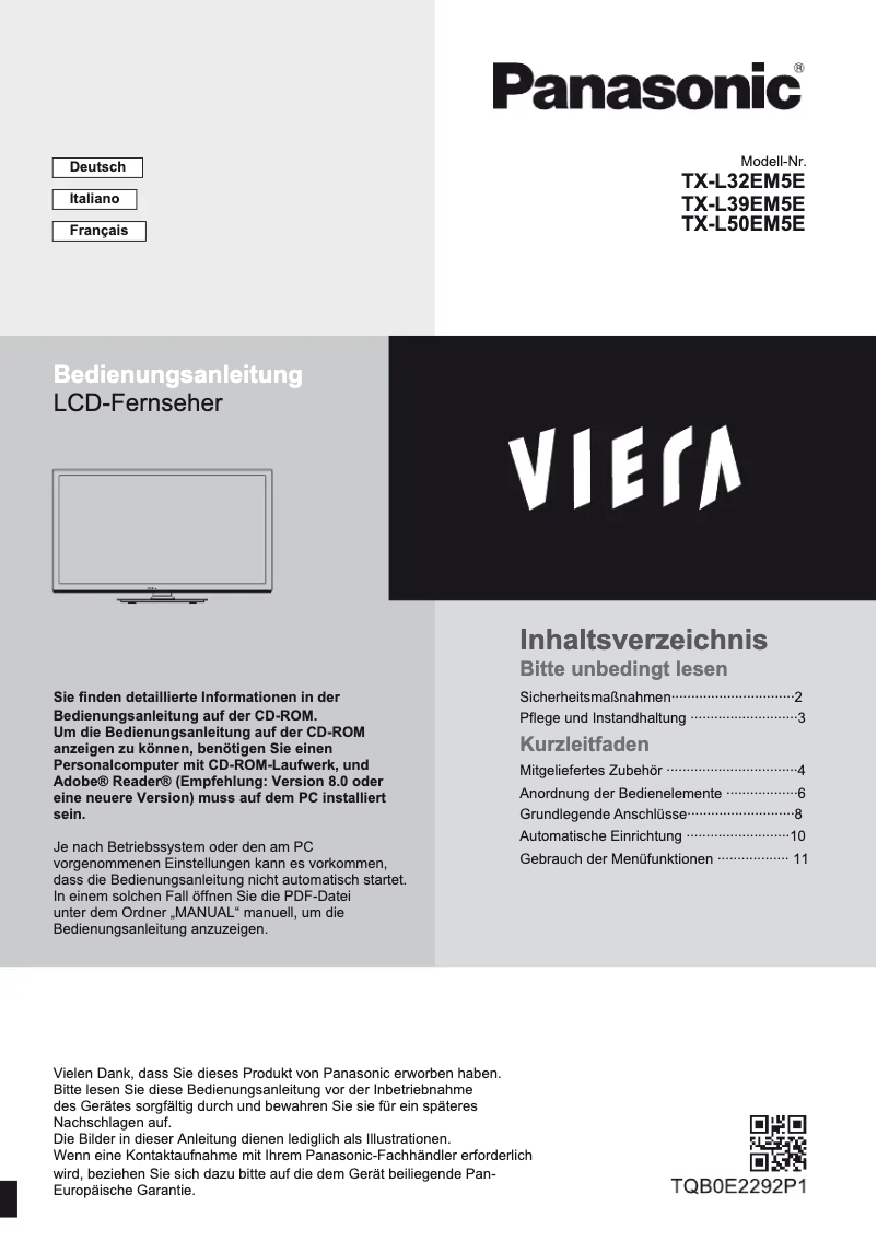 Page 1 de la notice Manuel utilisateur Panasonic TX-L32EM5