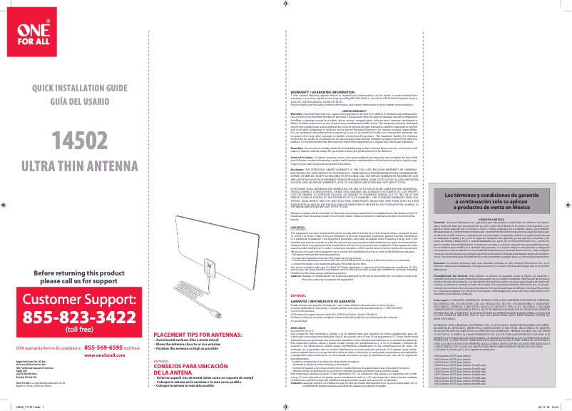 Page 1 de la notice Manuel utilisateur One for all 14502