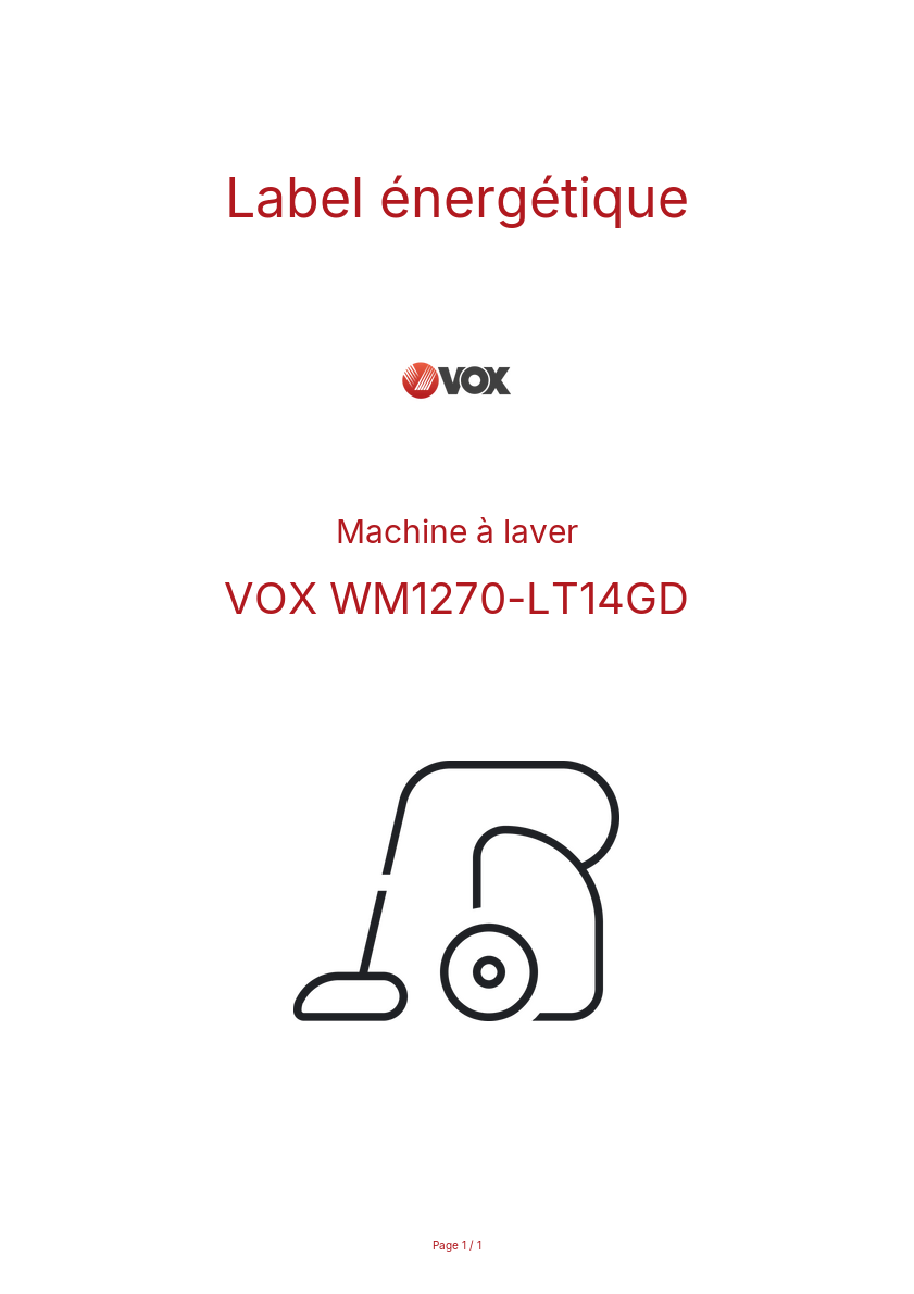 Page n°1 - Label énergétique VOX WM1270-LT14GD
