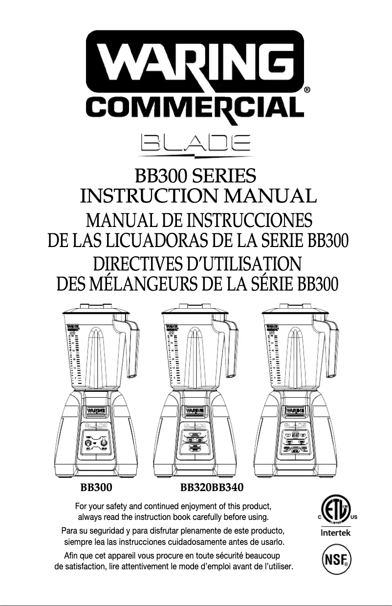 Page 1 de la notice Manuel utilisateur Waring Commercial Blade BB300