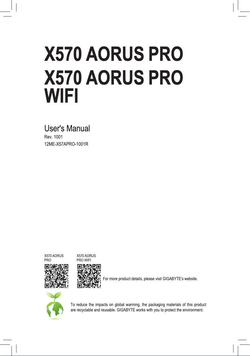 Page n°1 - Manuel utilisateur Gigabyte X570 Aorus PRO WIFI