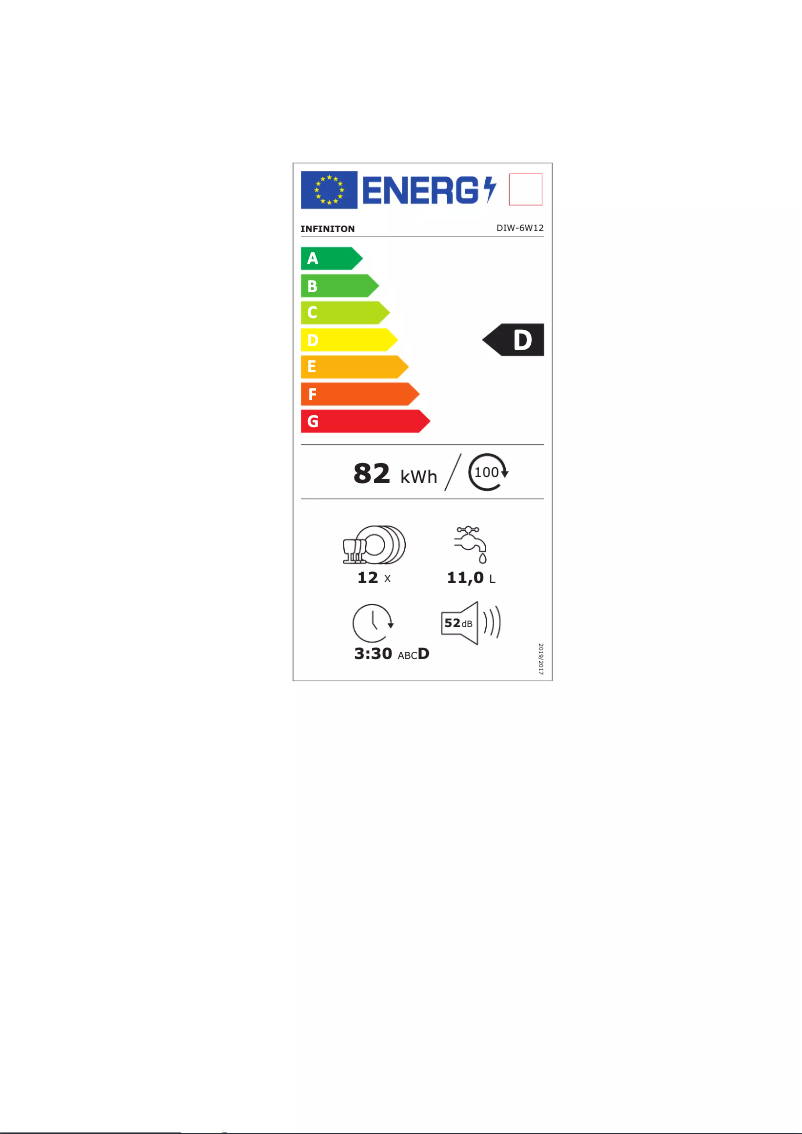 Page 1 de la notice Label énergétique Infiniton DIW-6W12