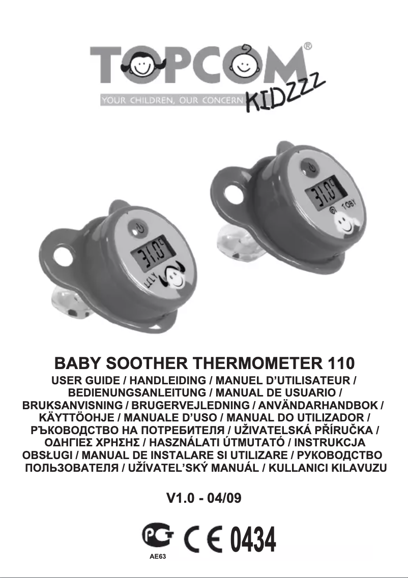 Page 1 de la notice Manuel utilisateur Topcom Baby Soother Thermometer 110 Toby