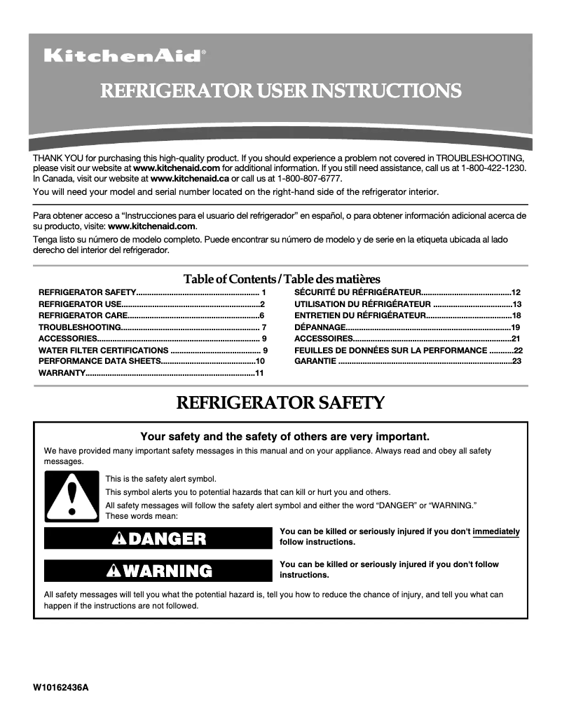 Page 1 de la notice Manuel utilisateur KitchenAid Architect KSCS25FVMS