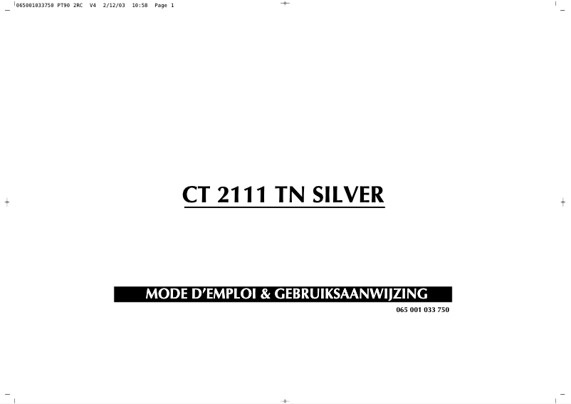 Image de la première page du manuel de l'appareil CT2111TN Silver