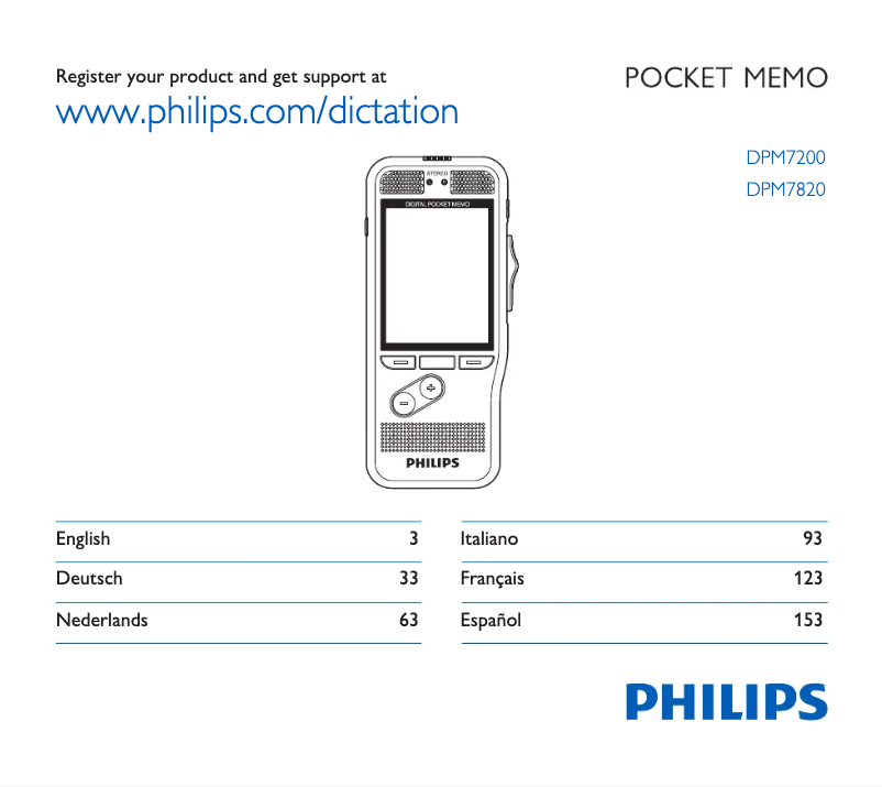 Page 1 de la notice Manuel utilisateur Philips PocketMemo DPM6700