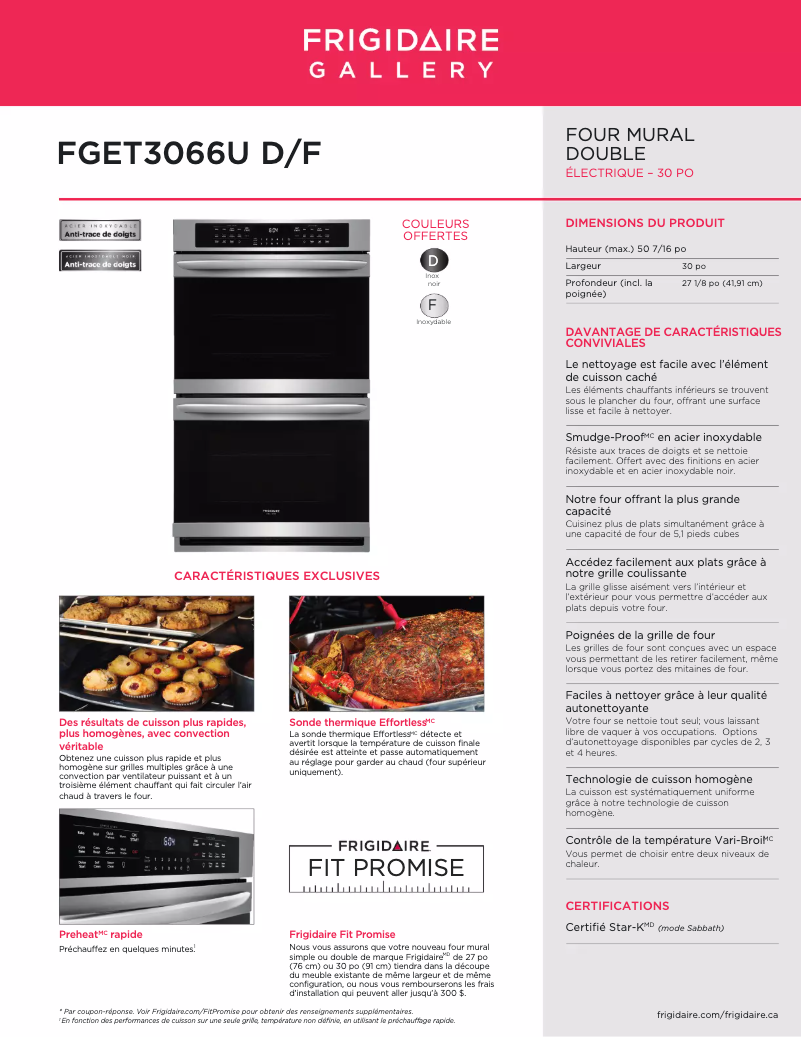 Page n°1 - Fiche technique Frigidaire FGET3066UF