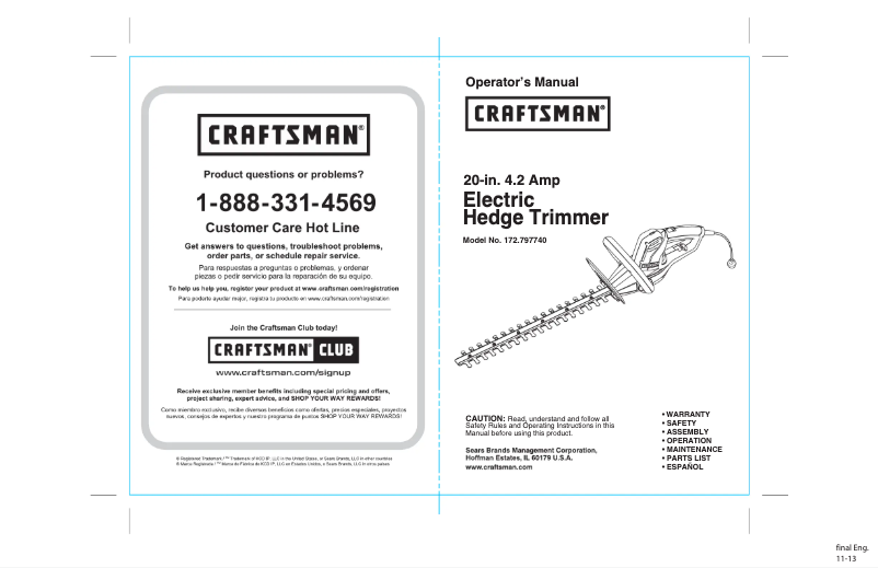 Page n°1 - Manuel utilisateur Craftsman GHT500S