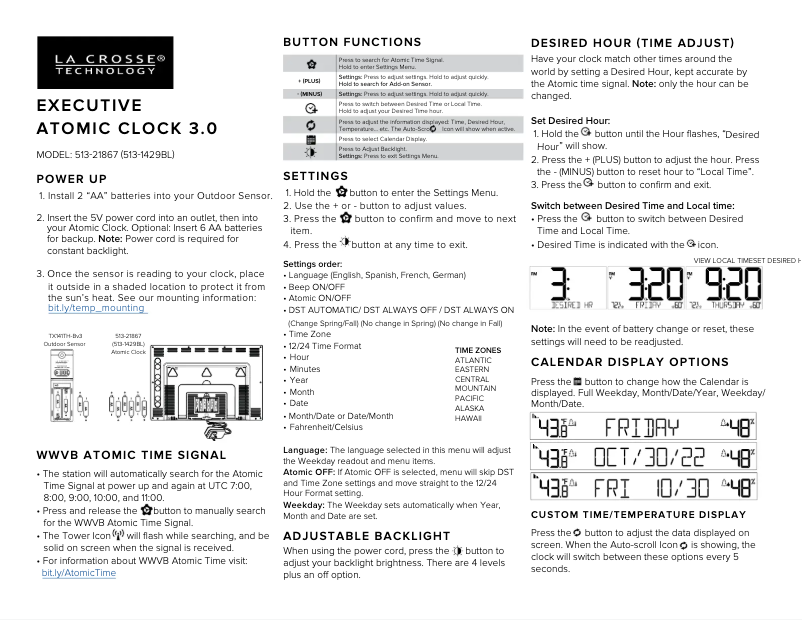 Page 1 de la notice Manuel utilisateur La Crosse Technology 513-85647