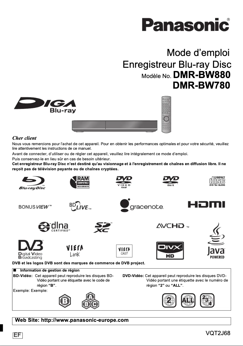 Page n°1 - Manuel utilisateur Panasonic DMR-BW780