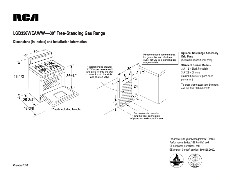 Page 1 de la notice Fiche technique RCA LGB356WEAWW