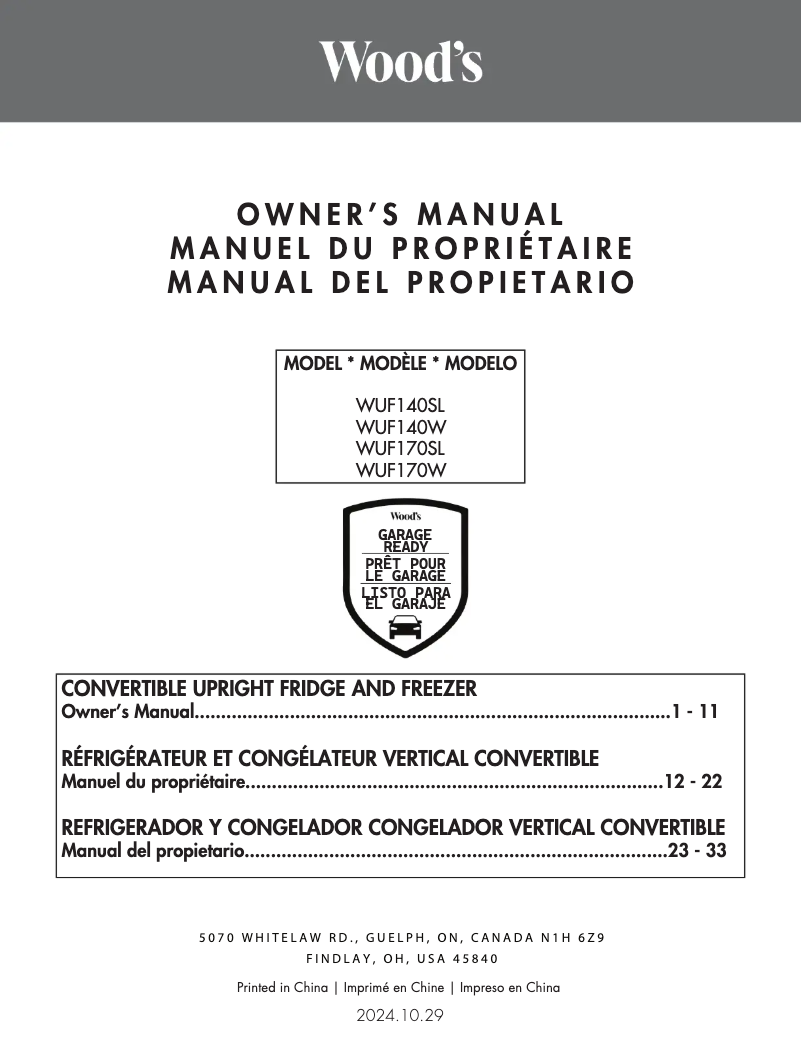 Page n°1 - Manuel utilisateur Danby WUF170W