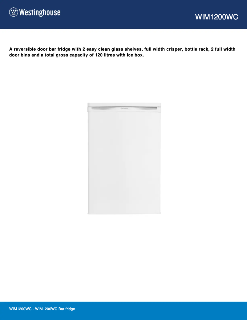 Page 1 de la notice Fiche technique Westinghouse WIM1200WC