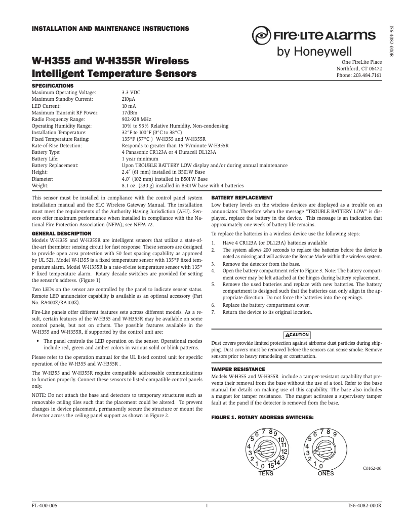Page n°1 - Manuel utilisateur Fire-Lite SWIFT W-H355R