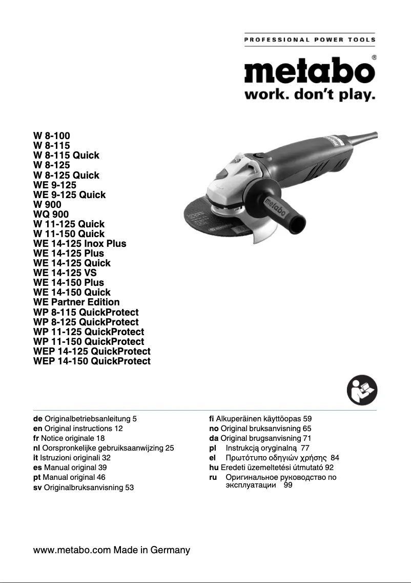 Page 1 de la notice Manuel utilisateur Metabo W 8-125