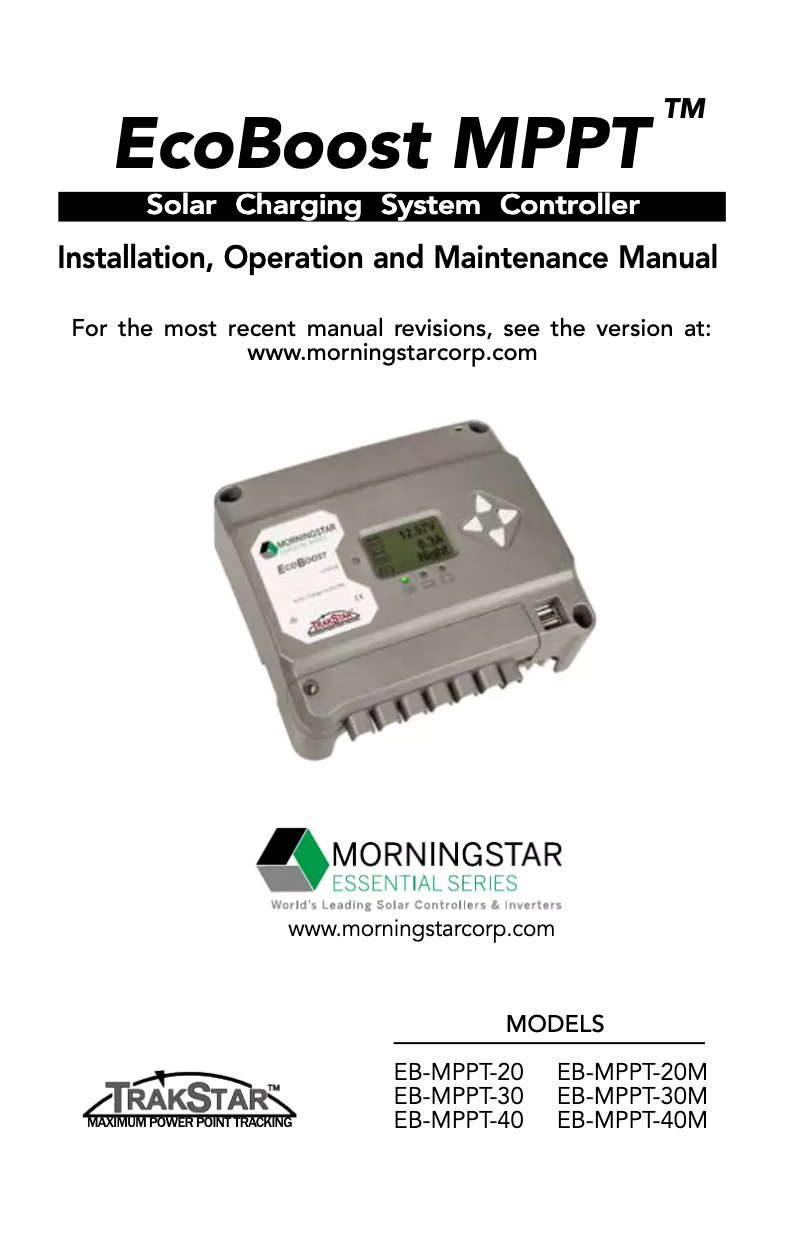 Page 1 de la notice Manuel utilisateur Morningstar EcoBoost MPPT