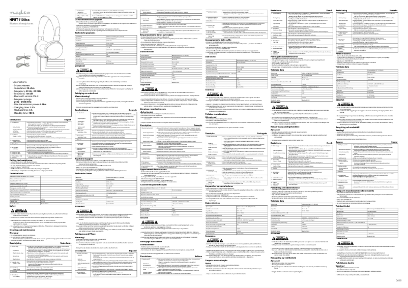 Page 1 de la notice Manuel utilisateur Nedis HPBT1100BU