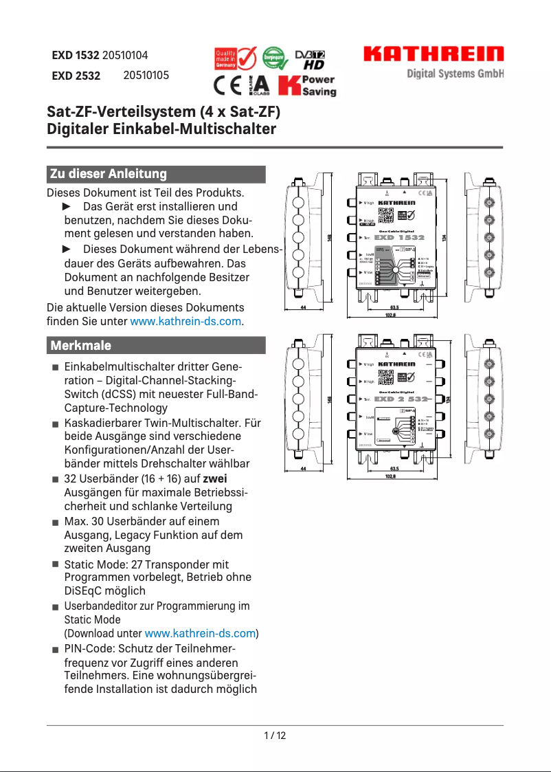 Page 1 de la notice Manuel utilisateur Kathrein EXD 2532