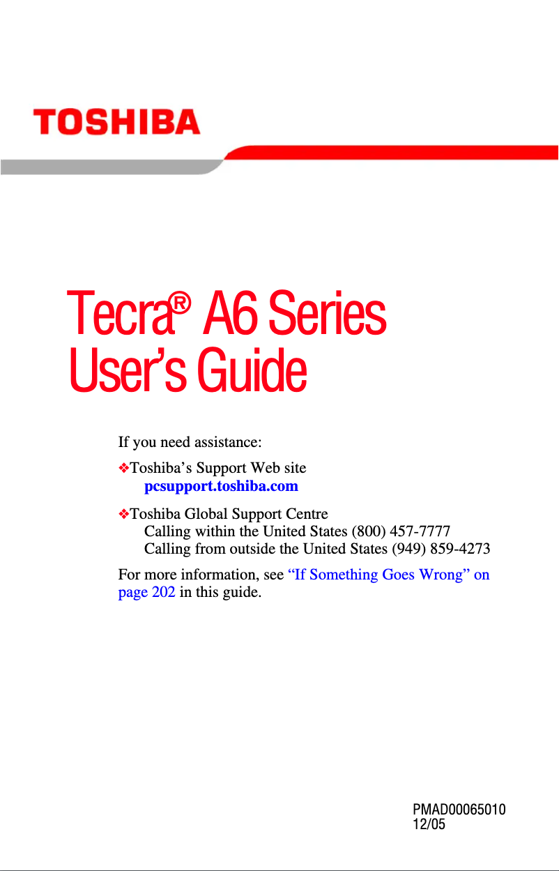 Page n°1 - Manuel utilisateur Toshiba Tecra A6