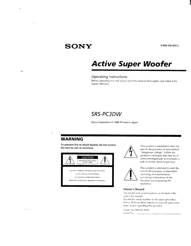 Page n°1 - Manuel utilisateur Sony SRS-PC3DW