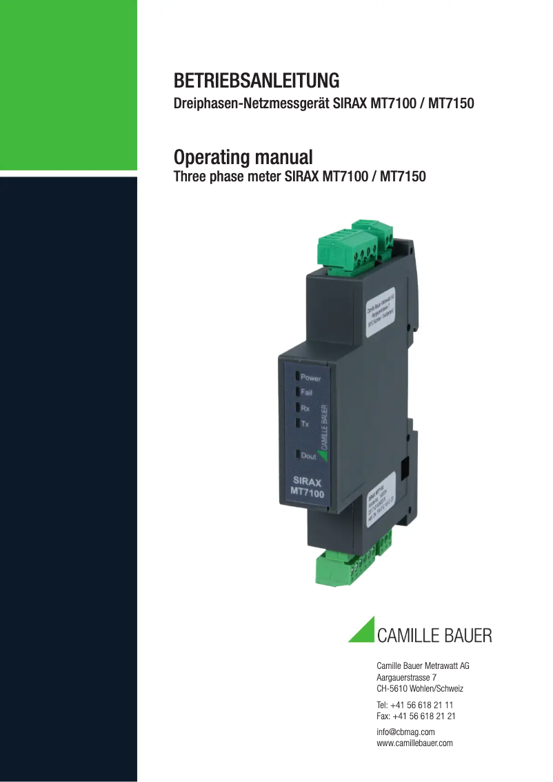 Page n°1 - Manuel utilisateur Gossen Metrawatt SIRAX MT7150