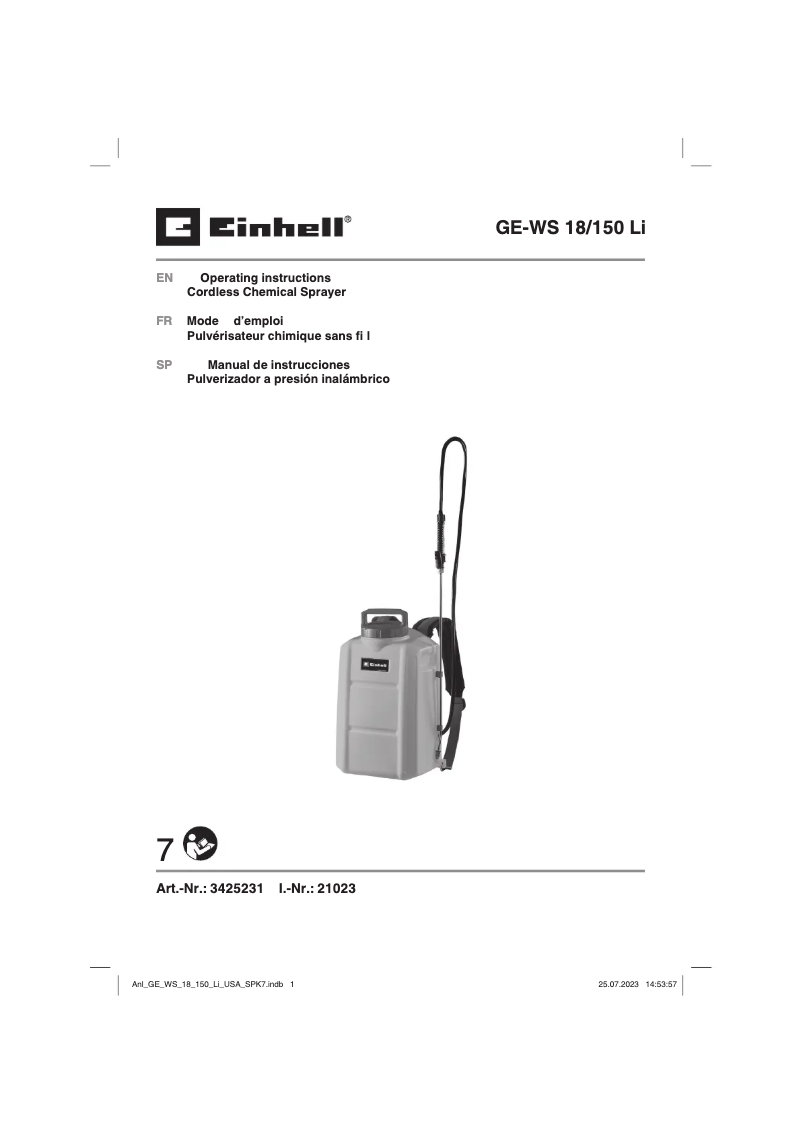 Page 1 de la notice Manuel utilisateur Einhell GE-WS 18/150 Li