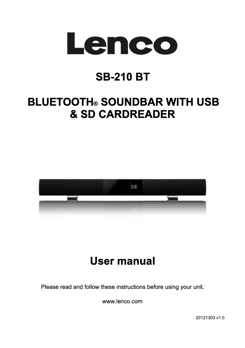 Page n°1 - Manuel utilisateur Lenco SB-210 BT