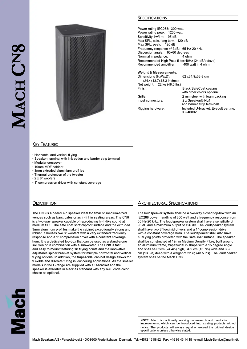 Page 1 de la notice Fiche technique Martin CN8