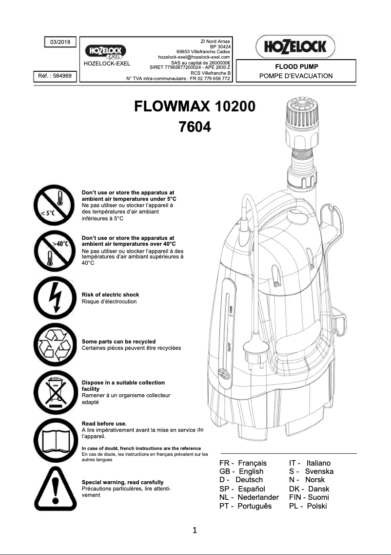 Page n°1 - Manuel utilisateur Hozelock Flowmax 10200 7604