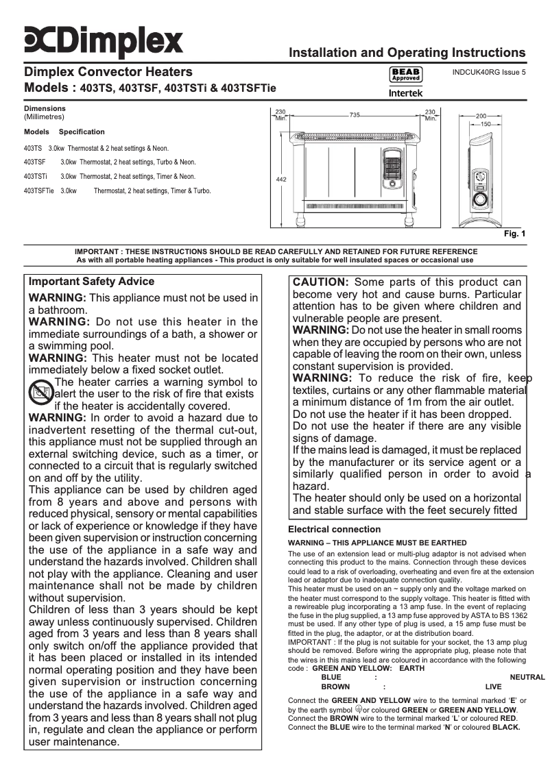 Page 1 de la notice Manuel utilisateur Dimplex 403TSF