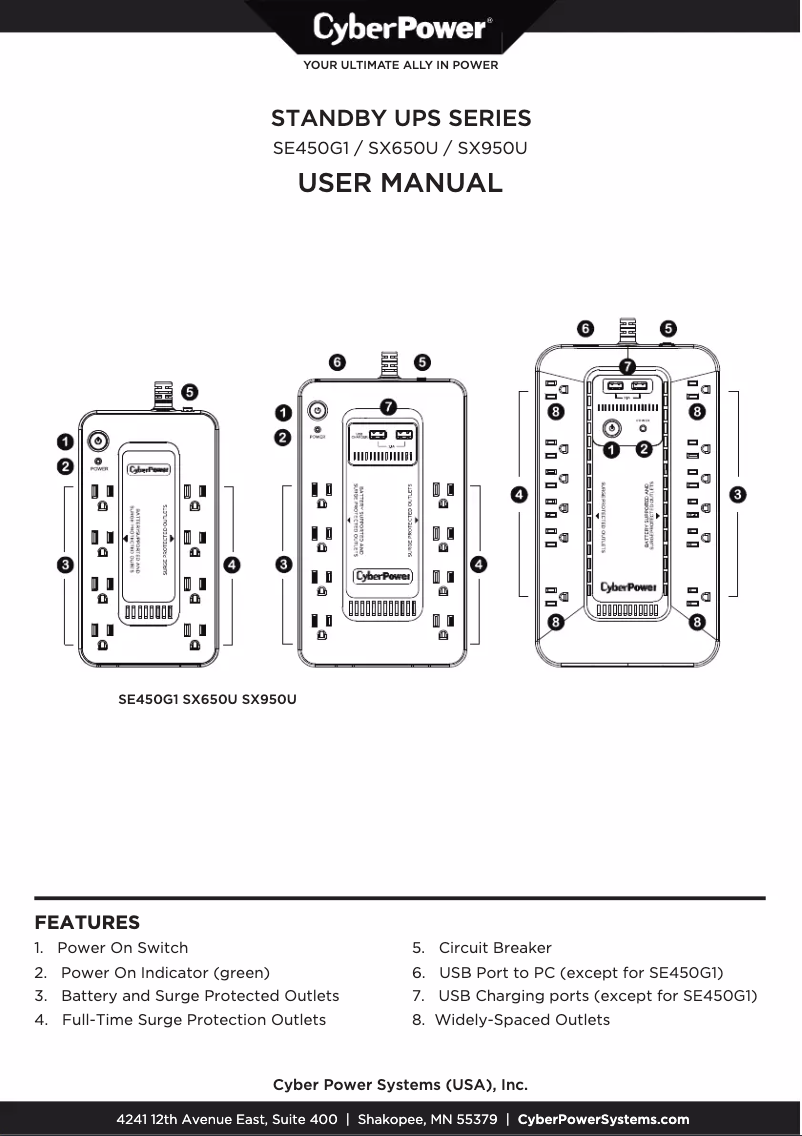 Page 1 de la notice Informations de garantie CyberPower SE450G1