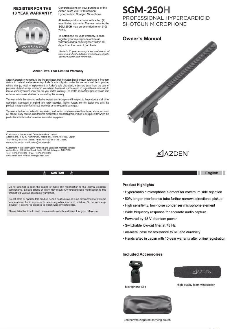 Page 1 of the manual User Manual Azden SGM-250H
