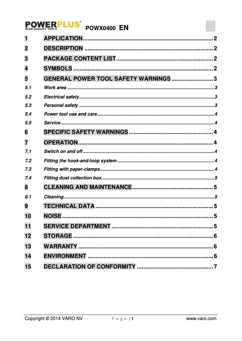 Image de la première page du manuel de l'appareil POWX0400