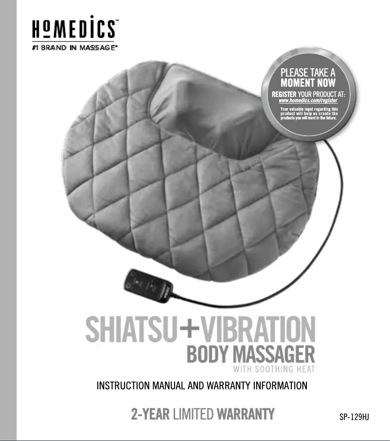 Page 1 de la notice Manuel utilisateur Homedics SP-129HJ