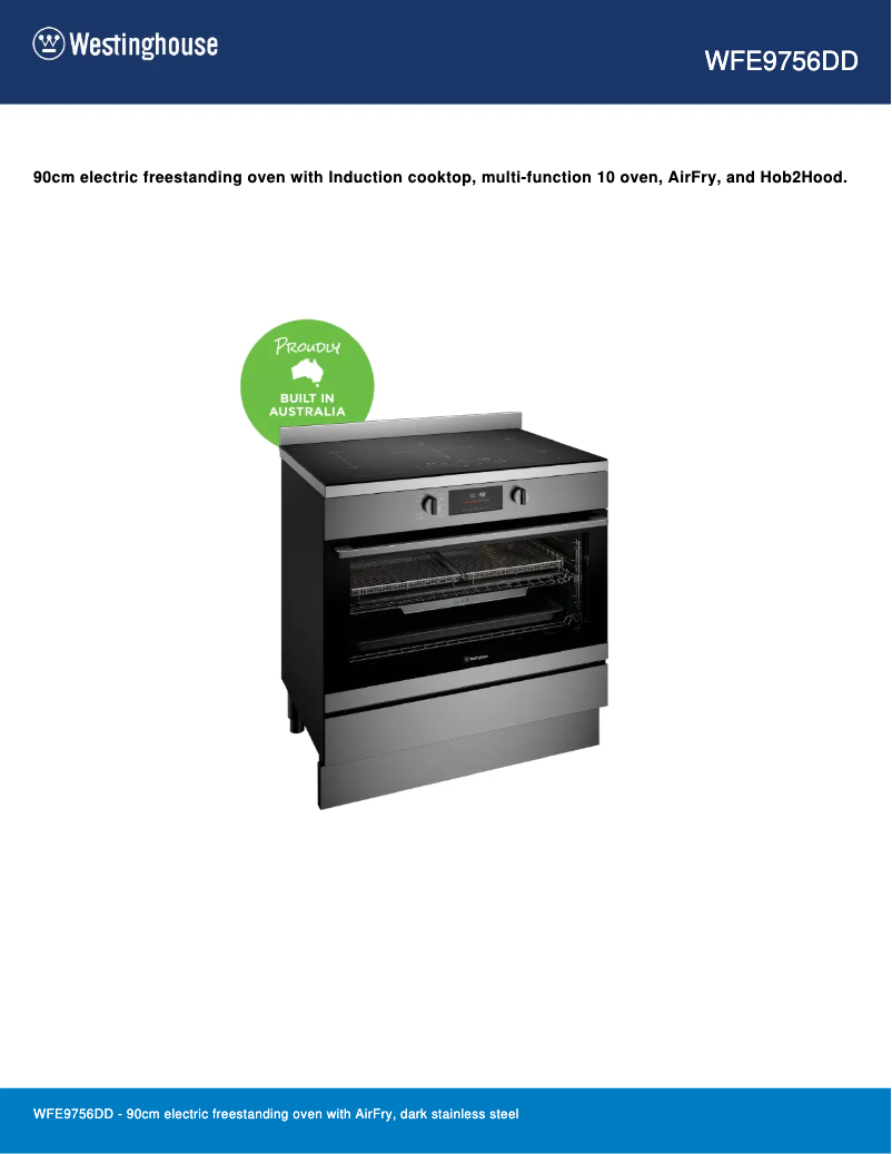 Page 1 de la notice Fiche technique Westinghouse WFE9756DD