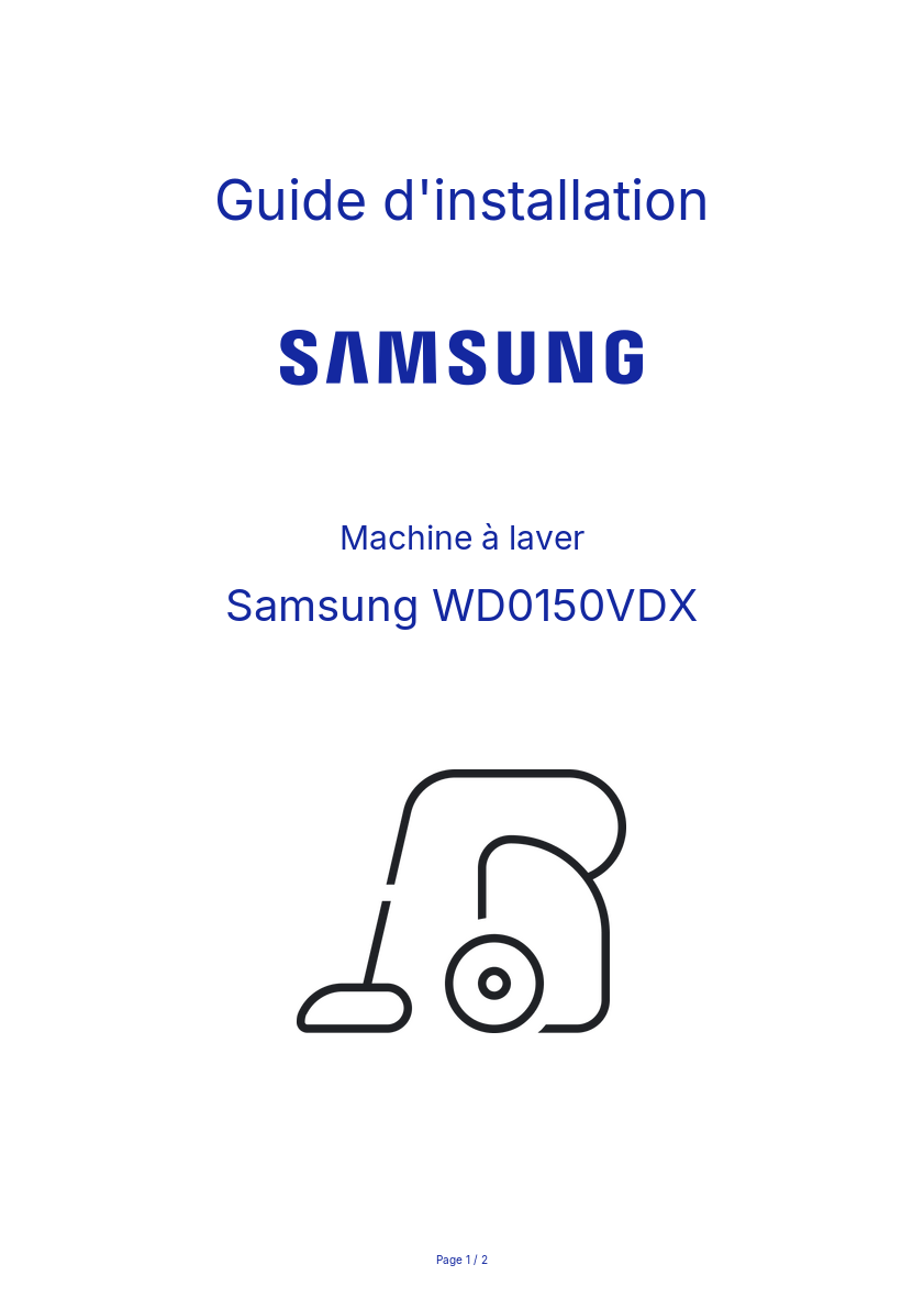 Page n°1 - Guide d'installation Samsung WD0150VDX