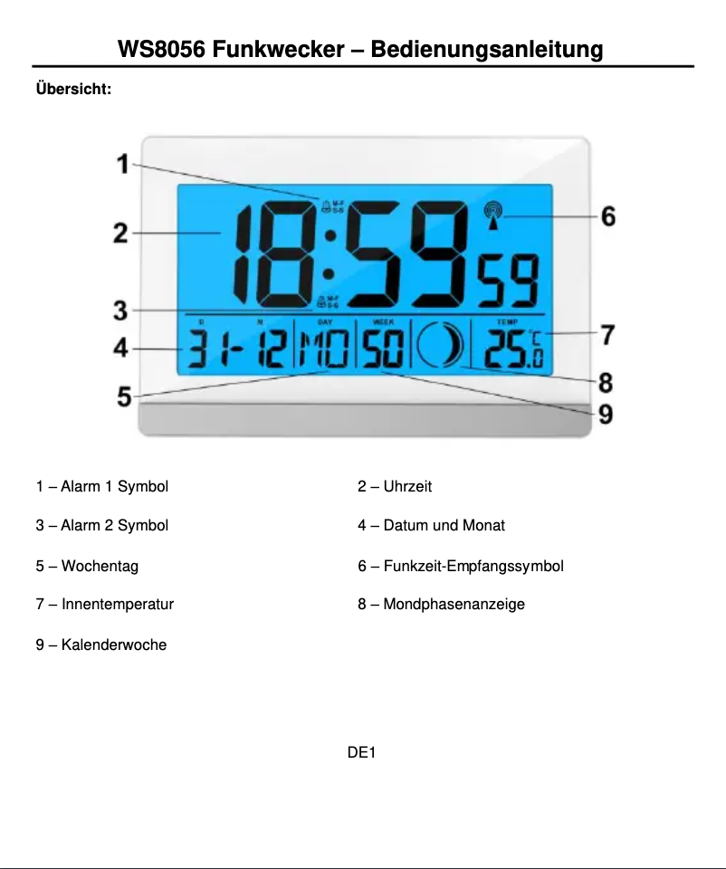 Page 1 de la notice Manuel utilisateur Techno Line WS 8056
