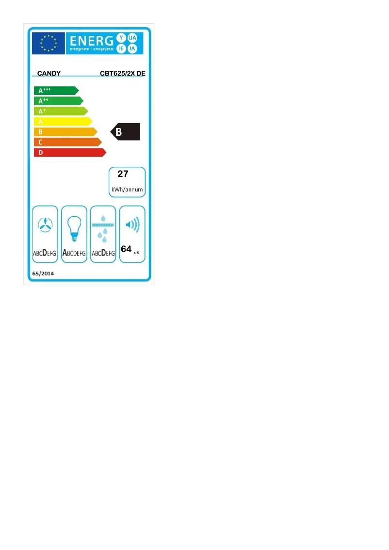 Page n°1 - Label énergétique Candy CBT625/2X DE