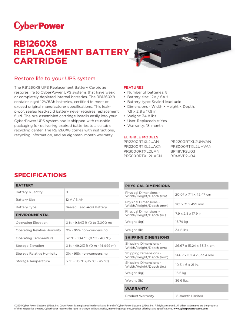 Página 1 del manual Ficha técnica CyberPower RB1260X8