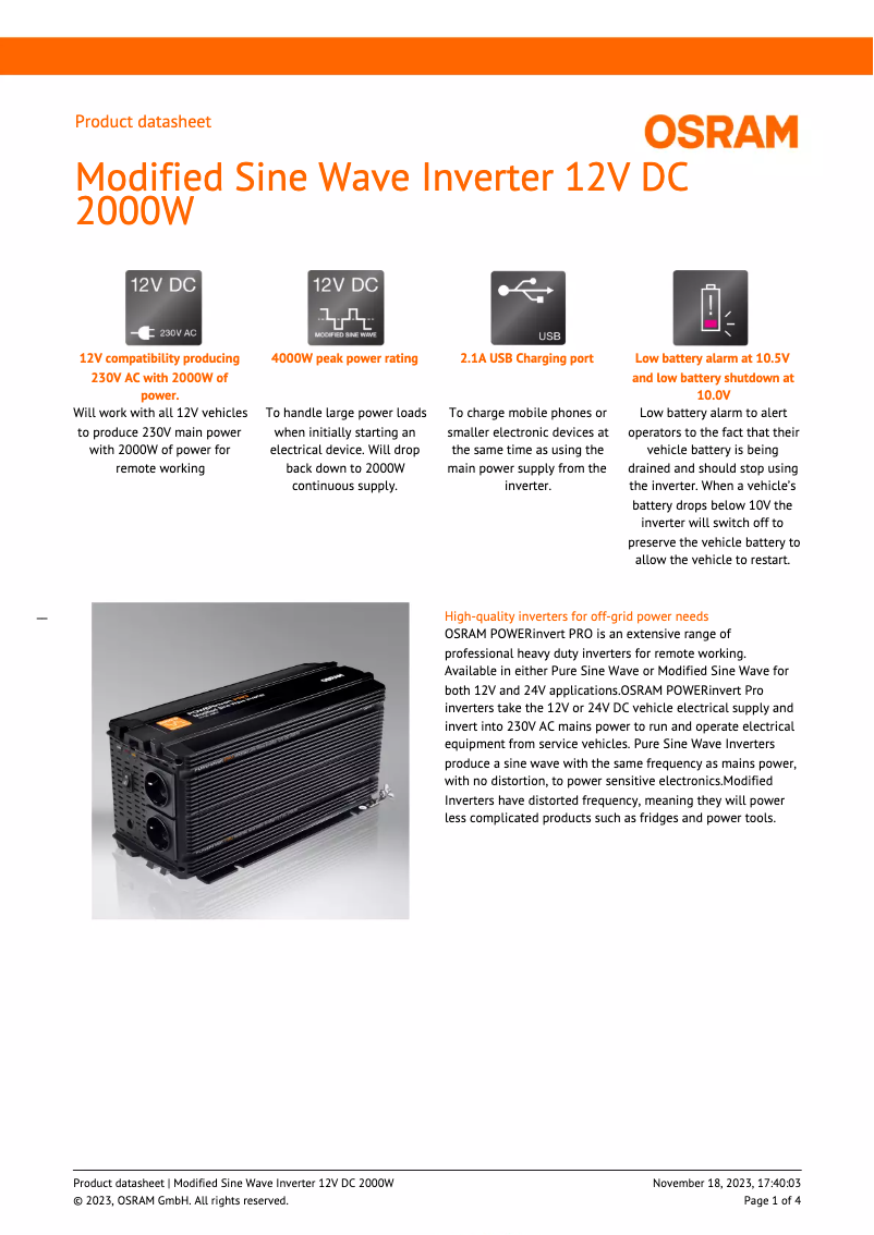 Image de la première page du manuel de l'appareil Modified Sine Wave 12V DC 2000W