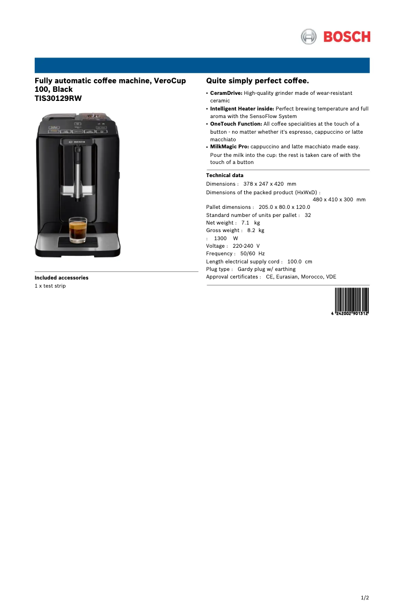 Image de la première page du manuel de l'appareil VeroCup 100 TIS30129RW