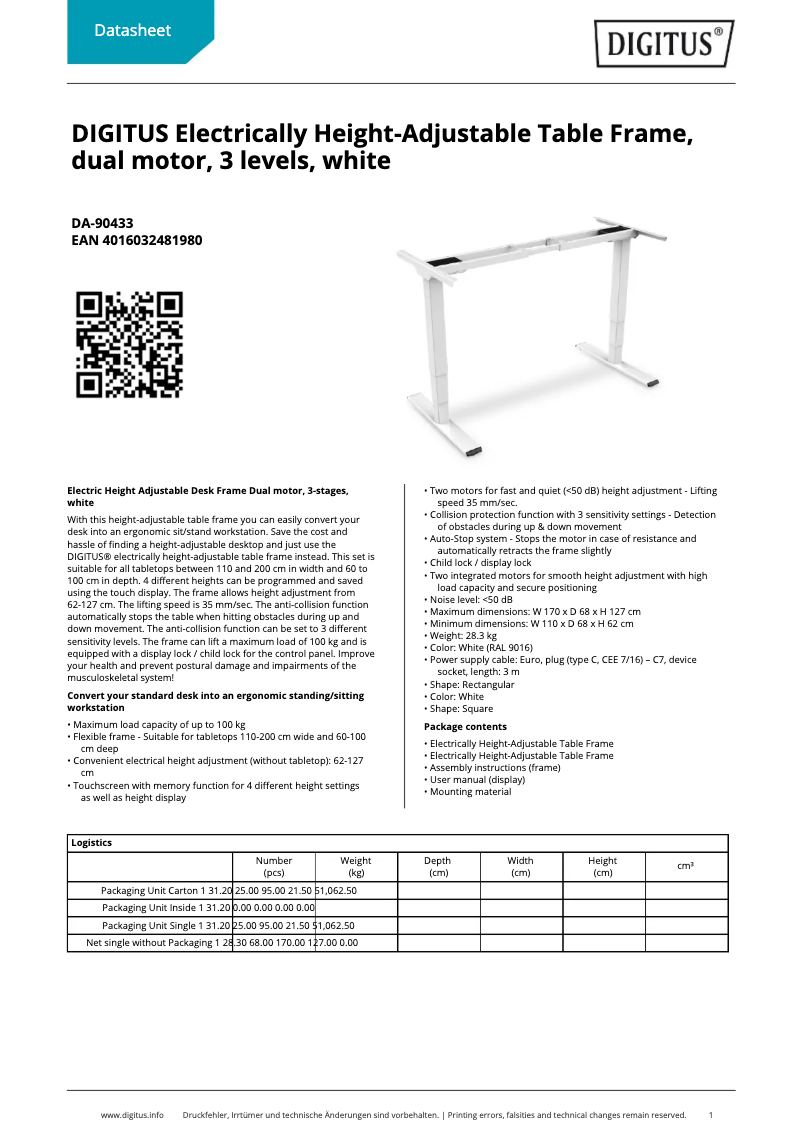 Page 1 de la notice Fiche technique Digitus DA-90433