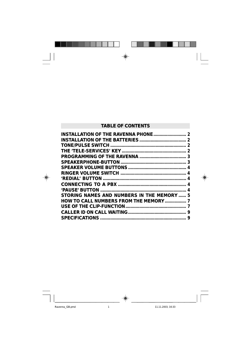 First page image of the manual for Ravenna