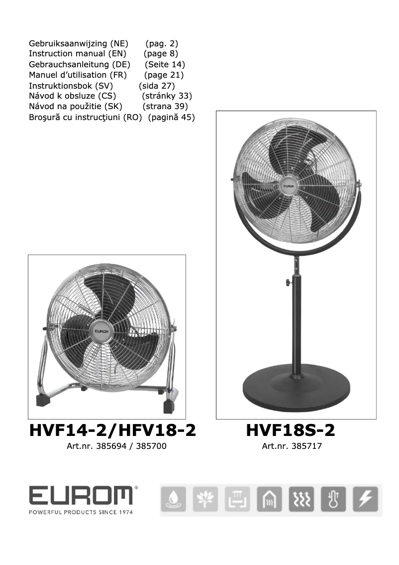 Page 1 de la notice Manuel utilisateur Eurom HVF 18S-2